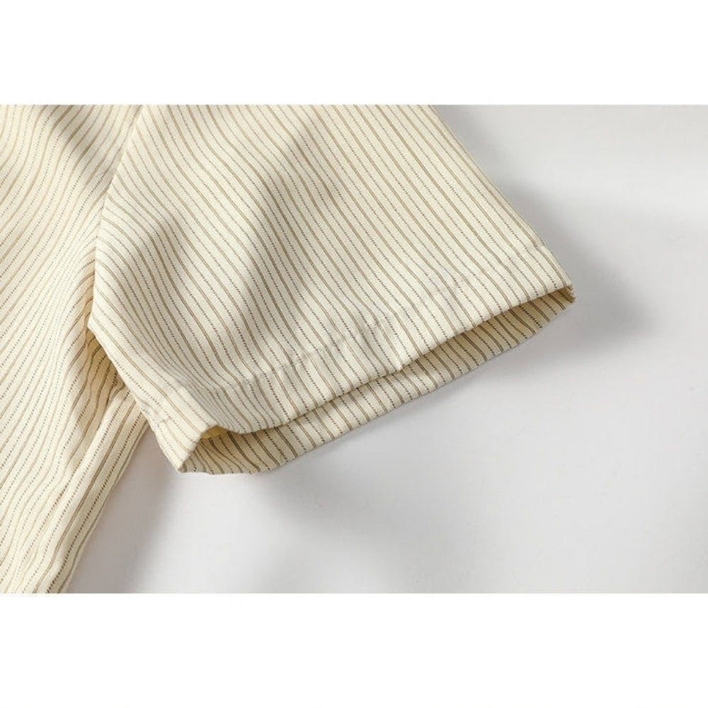Striped short-sleeve shirt & denim pants D0219