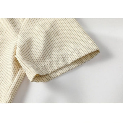 Striped short-sleeve shirt & denim pants D0219