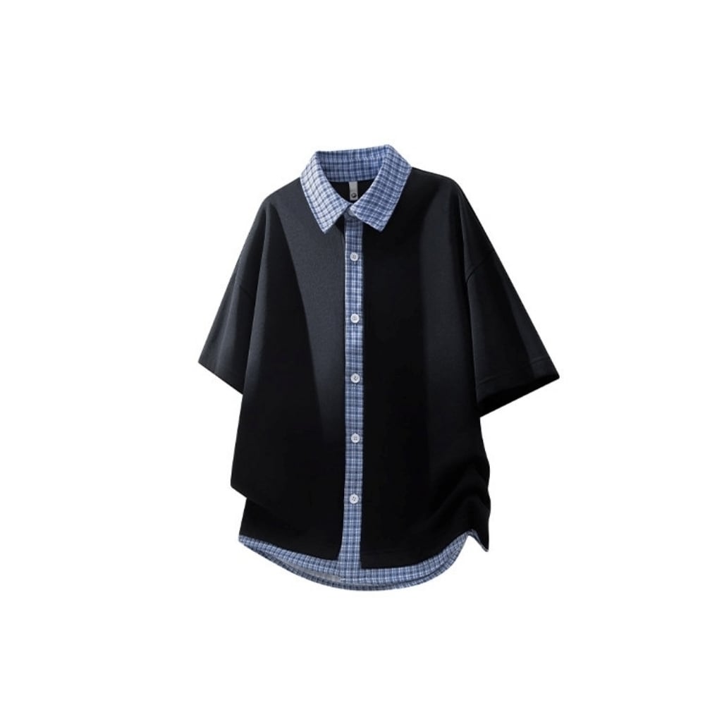 Short-sleeve plaid shirt D0225