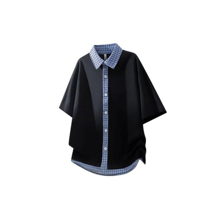 Short-sleeve plaid shirt D0225