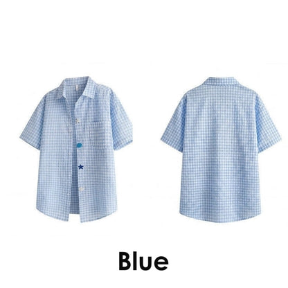 Gingham check shirt & denim pants D0218