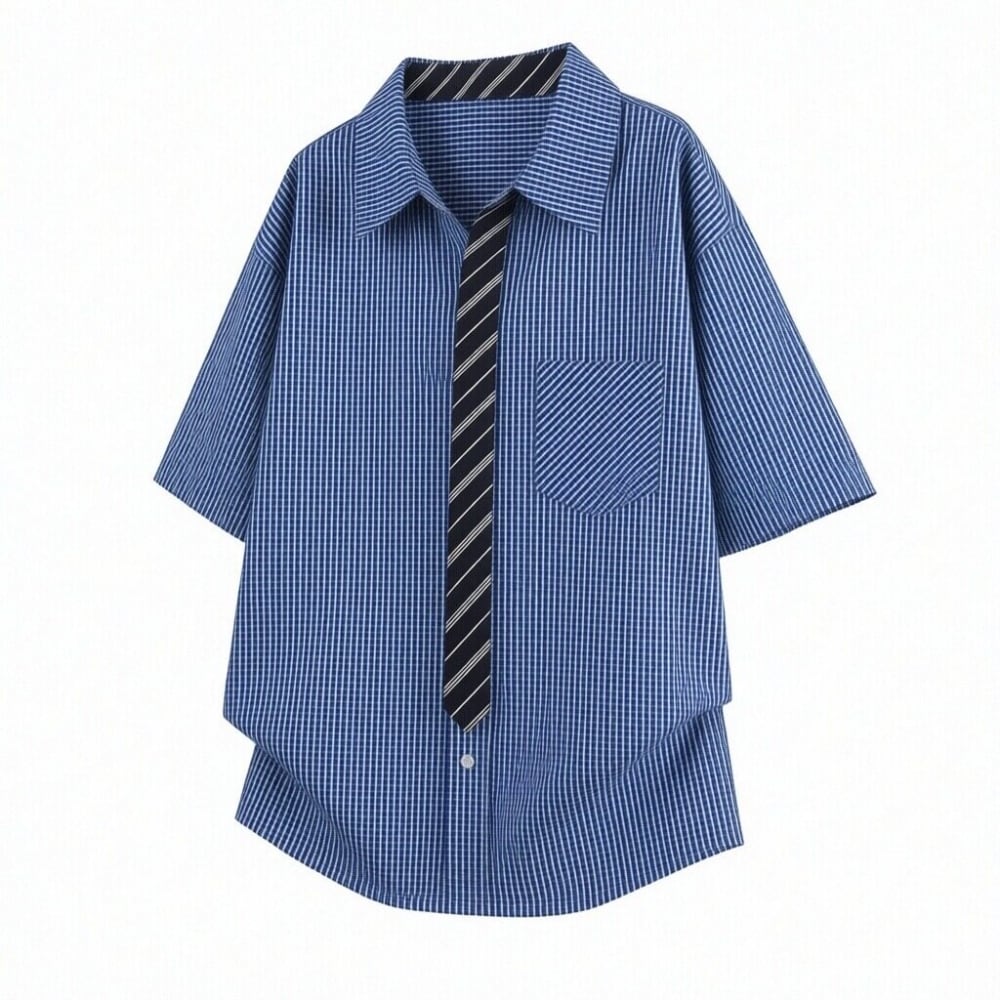 Faux-tie short-sleeve shirt D0224