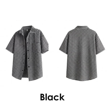 Gingham check shirt & denim pants D0218