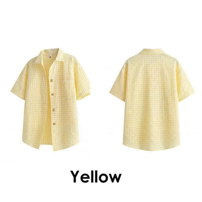 Gingham check shirt & denim pants D0218