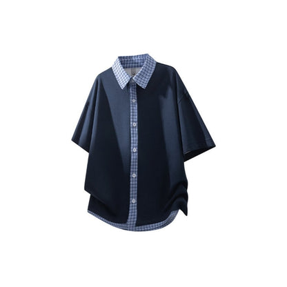 Short-sleeve plaid shirt D0225