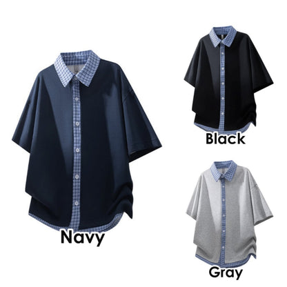 Short-sleeve plaid shirt D0225
