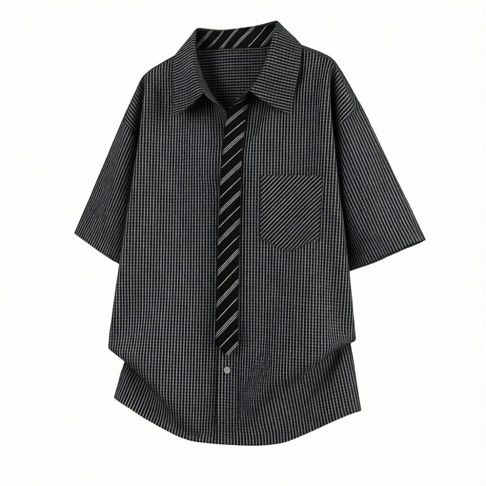 Faux-tie short-sleeve shirt D0224