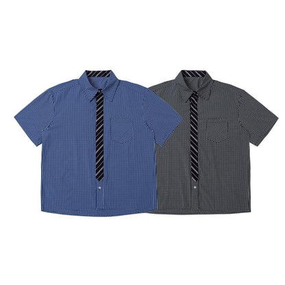 Faux-tie short-sleeve shirt D0224