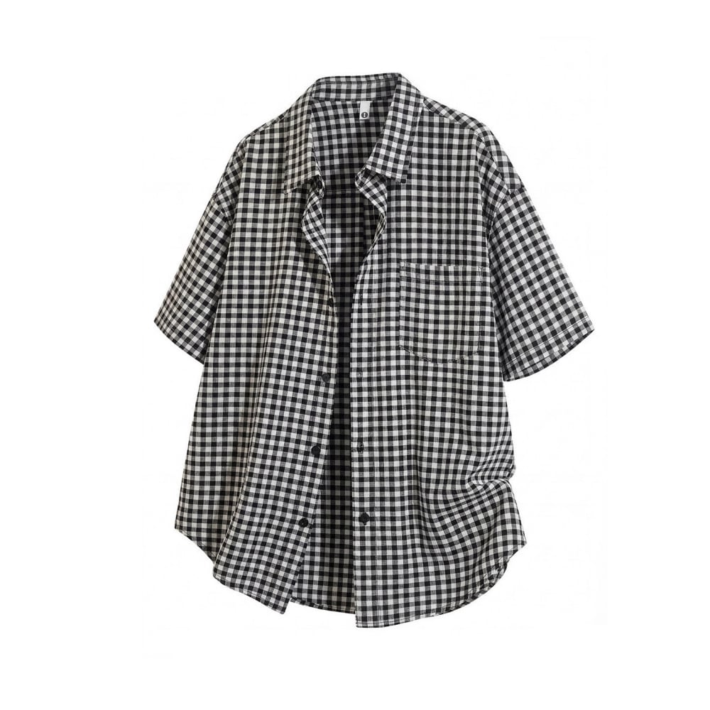 Gingham check shirt & denim pants D0218