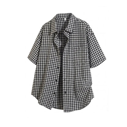 Gingham check shirt & denim pants D0218