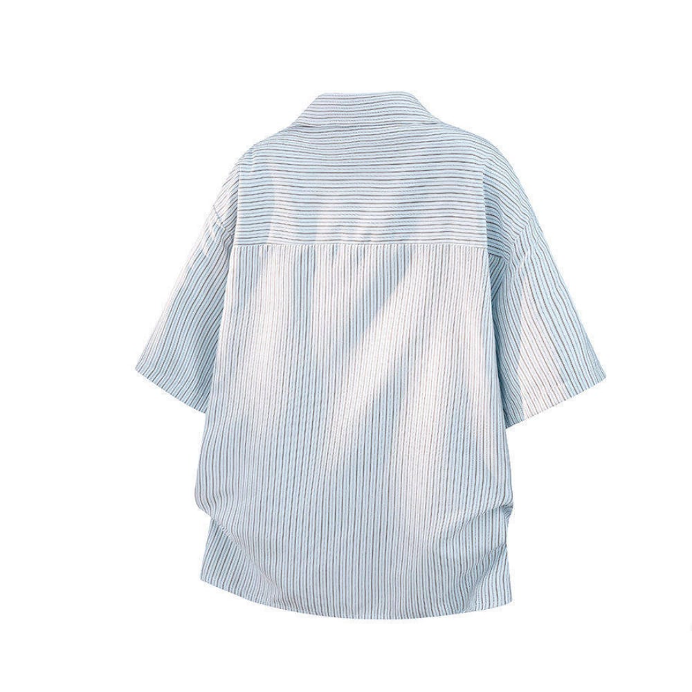 Striped short-sleeve shirt & denim pants D0219