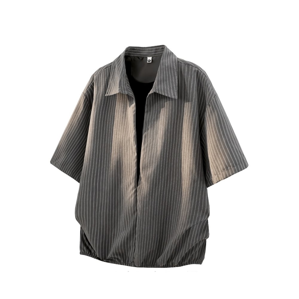 Striped short-sleeve shirt & denim pants D0219