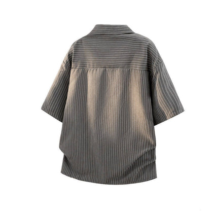 Striped short-sleeve shirt & denim pants D0219