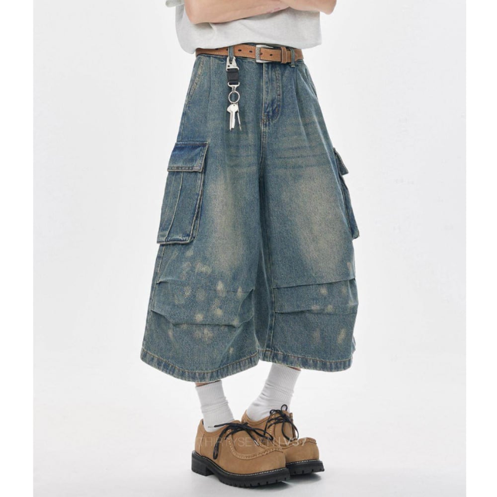Wide-leg cropped denim pants D0229