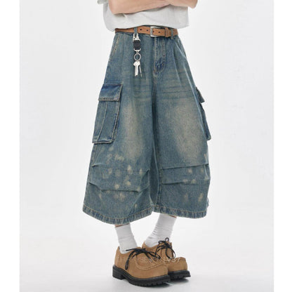 Wide-leg cropped denim pants D0229