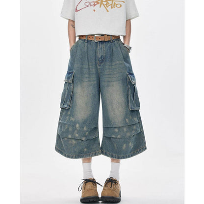 Wide-leg cropped denim pants D0229