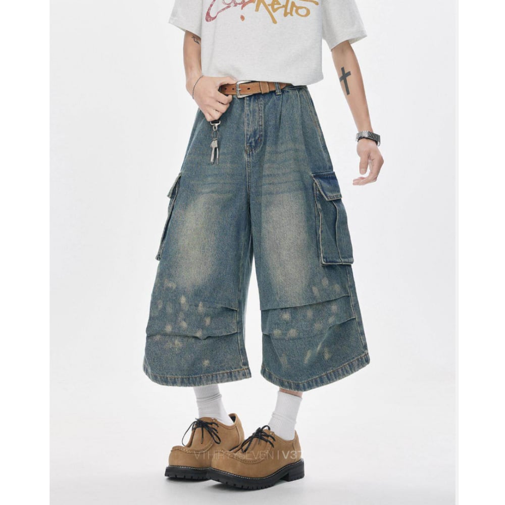 Wide-leg cropped denim pants D0229
