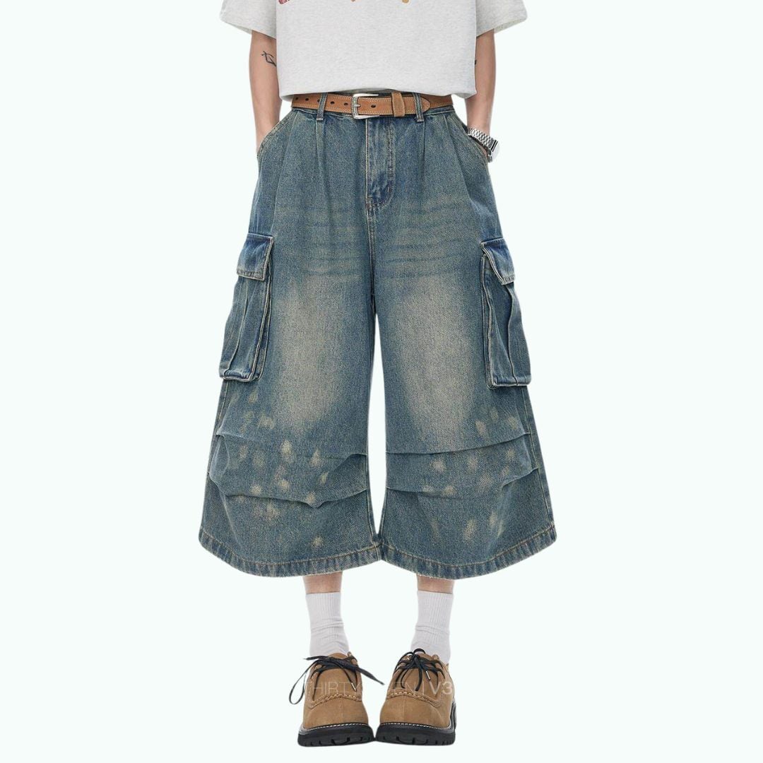 Wide-leg cropped denim pants D0229