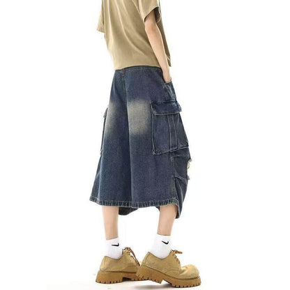 Wide-leg denim capri pants D0228