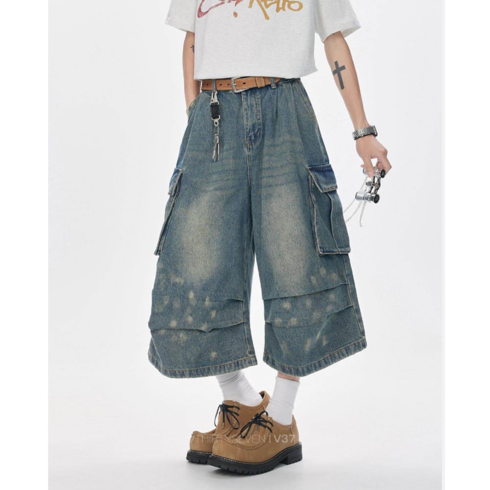 Wide-leg cropped denim pants D0229