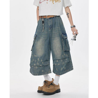 Wide-leg cropped denim pants D0229