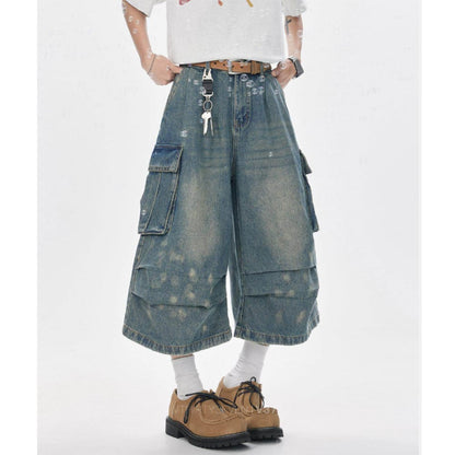 Wide-leg cropped denim pants D0229