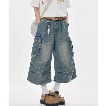 Wide-leg cropped denim pants D0229