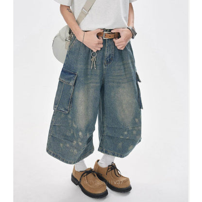 Wide-leg cropped denim pants D0229