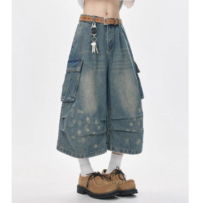 Wide-leg cropped denim pants D0229