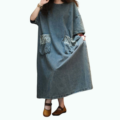 Retro Denim Maxi Dress D0239