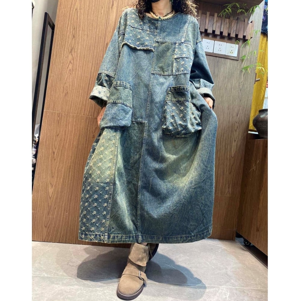 Retro Patchwork Denim Dress D0242