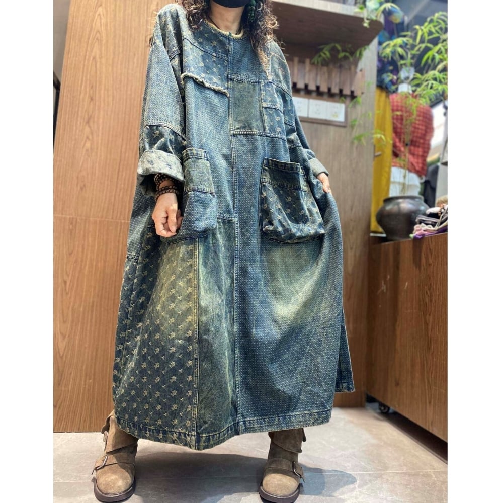 Retro Patchwork Denim Dress D0242