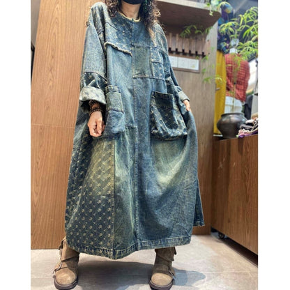 Retro Patchwork Denim Dress D0242