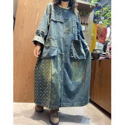 Retro Patchwork Denim Dress D0242