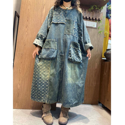Retro Patchwork Denim Dress D0242
