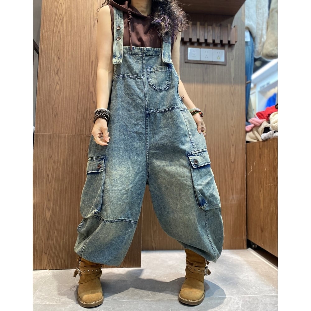 Washed denim overalls D0234