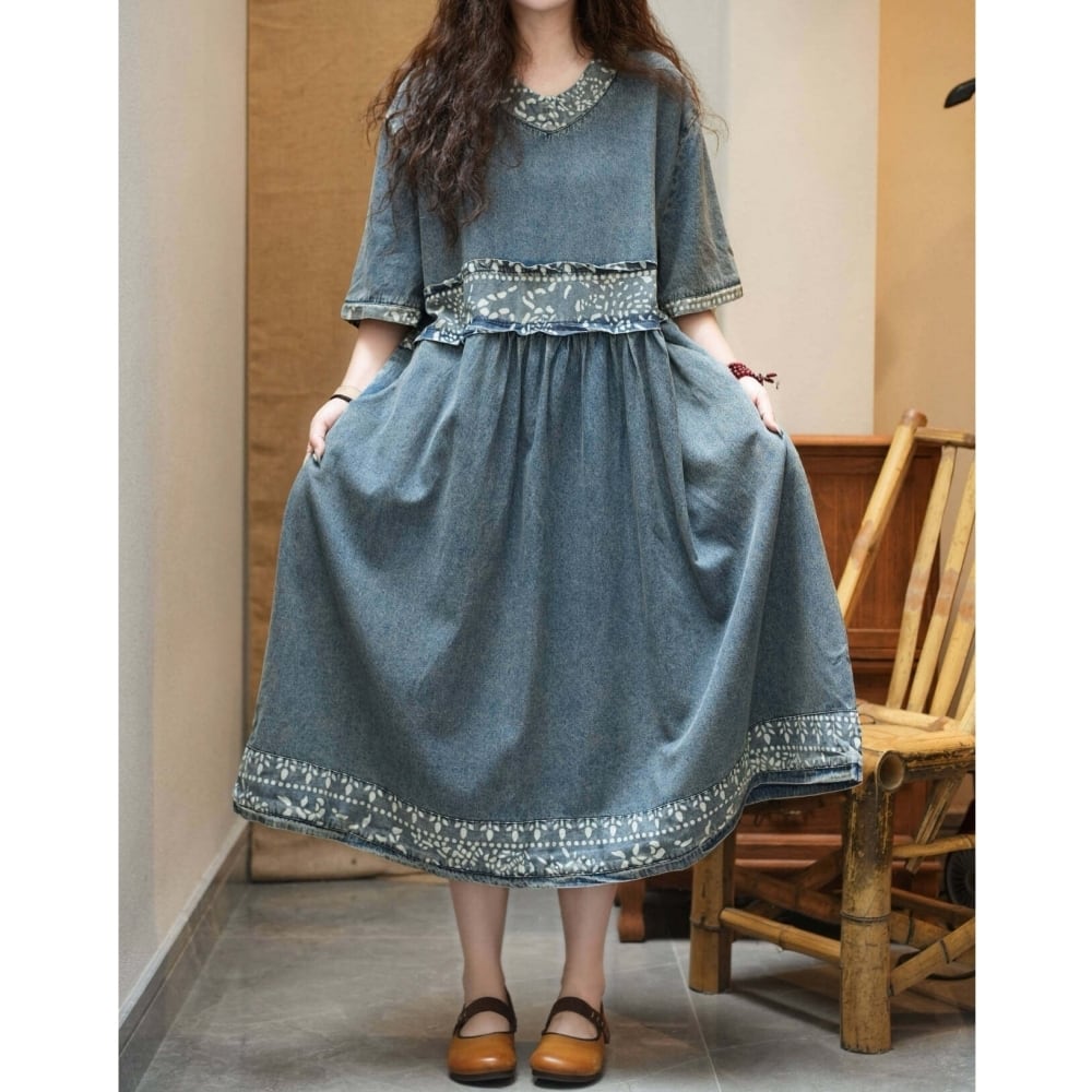 Patchwork Denim Dress D0240