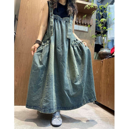 Washed denim jumper dress D0236
