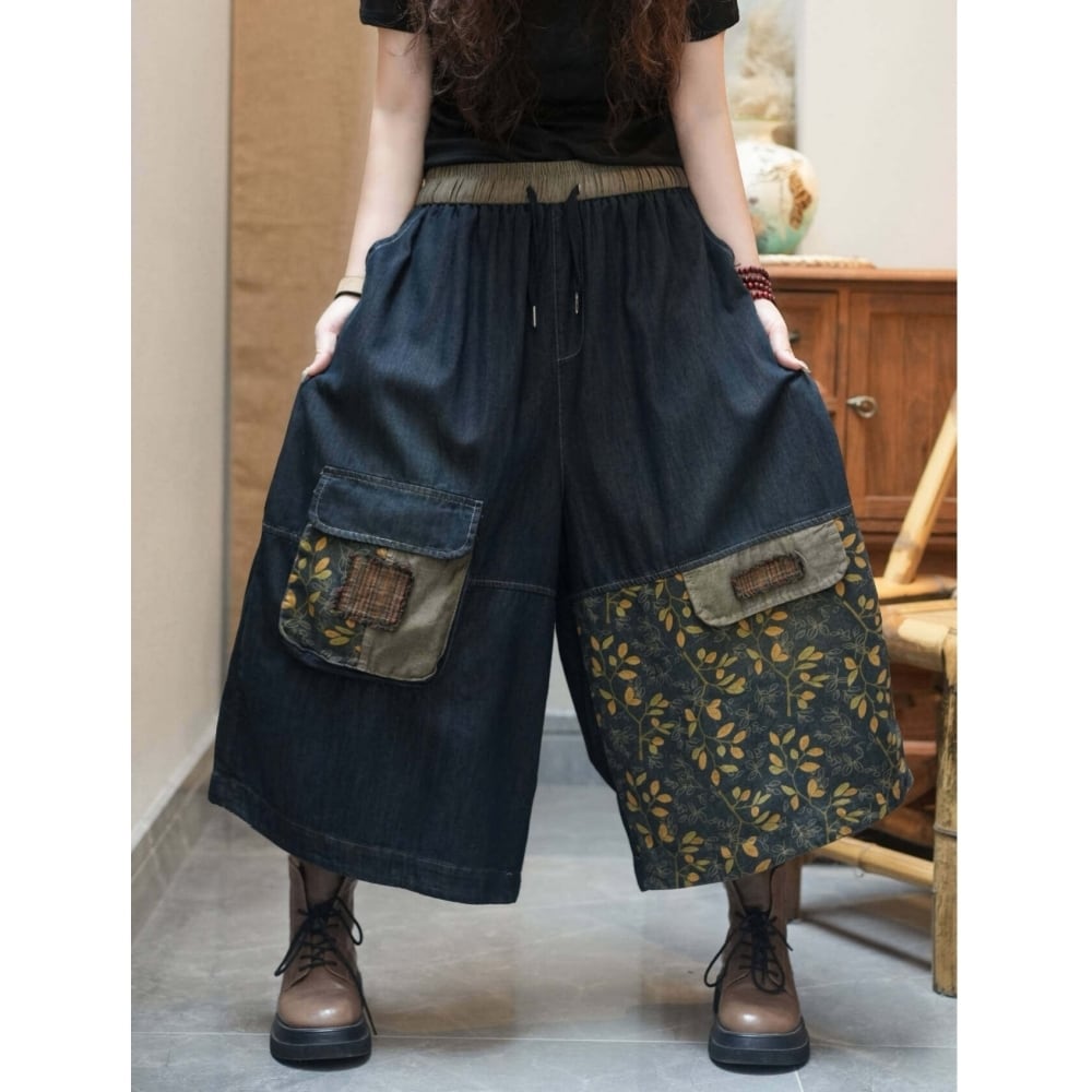 Asymmetric wide-leg denim pants D0244