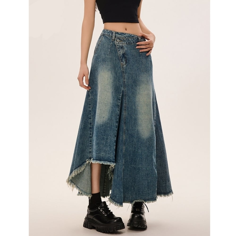 Asymmetric denim skirt D0232