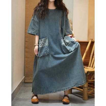 Retro Denim Maxi Dress D0239