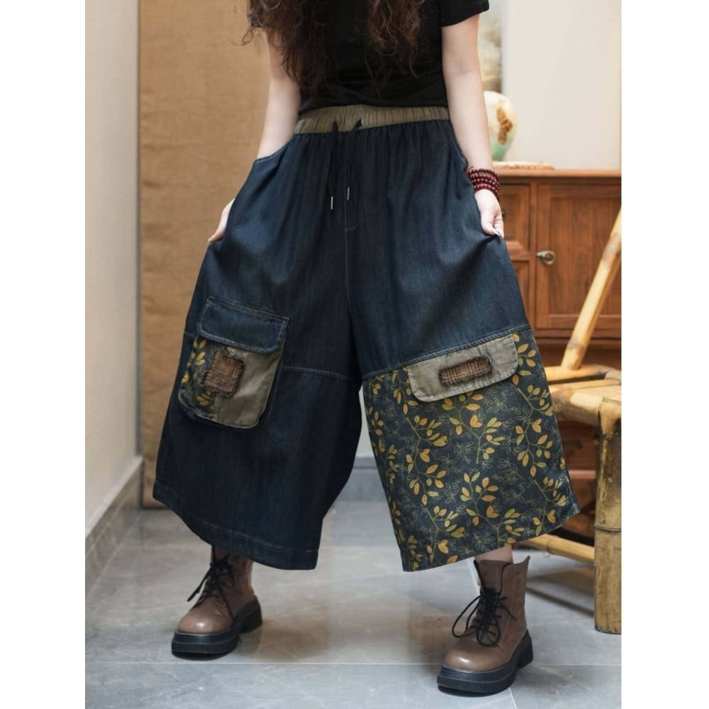 Asymmetric wide-leg denim pants D0244