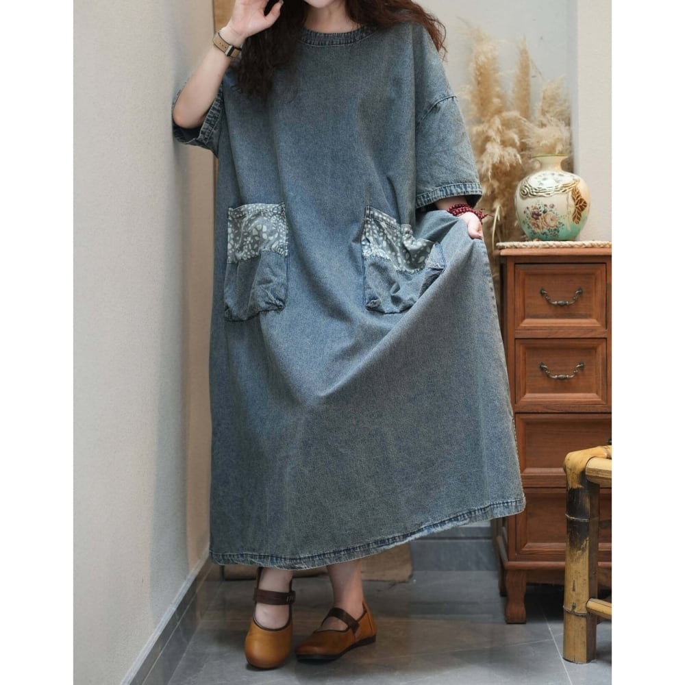 Retro Denim Maxi Dress D0239
