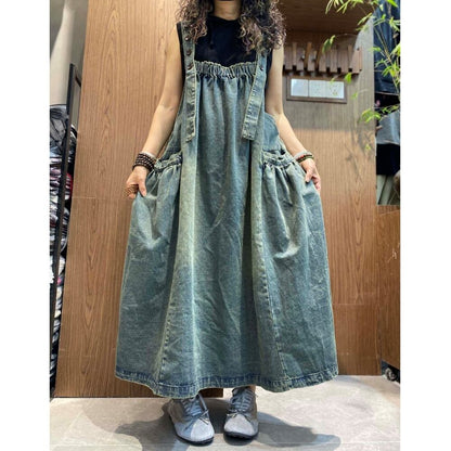 Washed denim jumper dress D0236