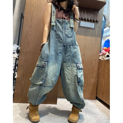 Washed denim overalls D0234
