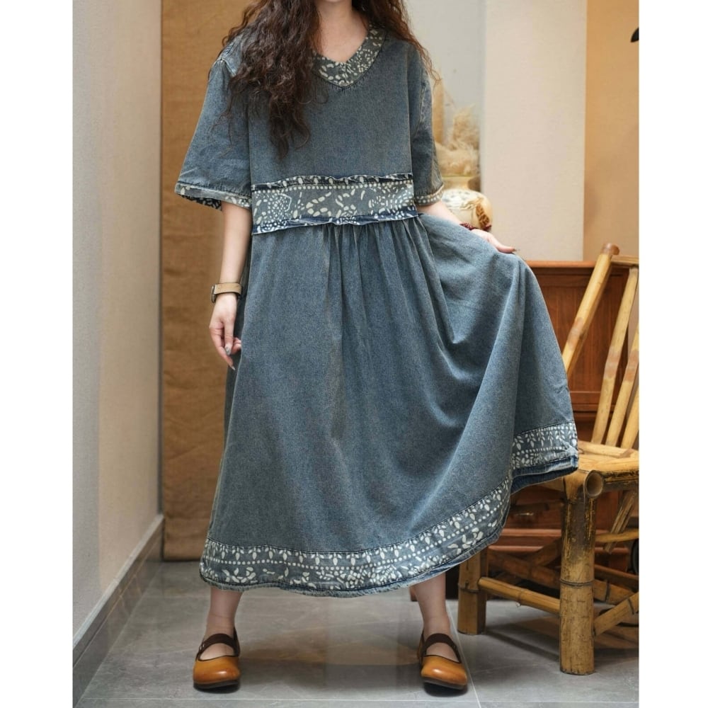 Patchwork Denim Dress D0240