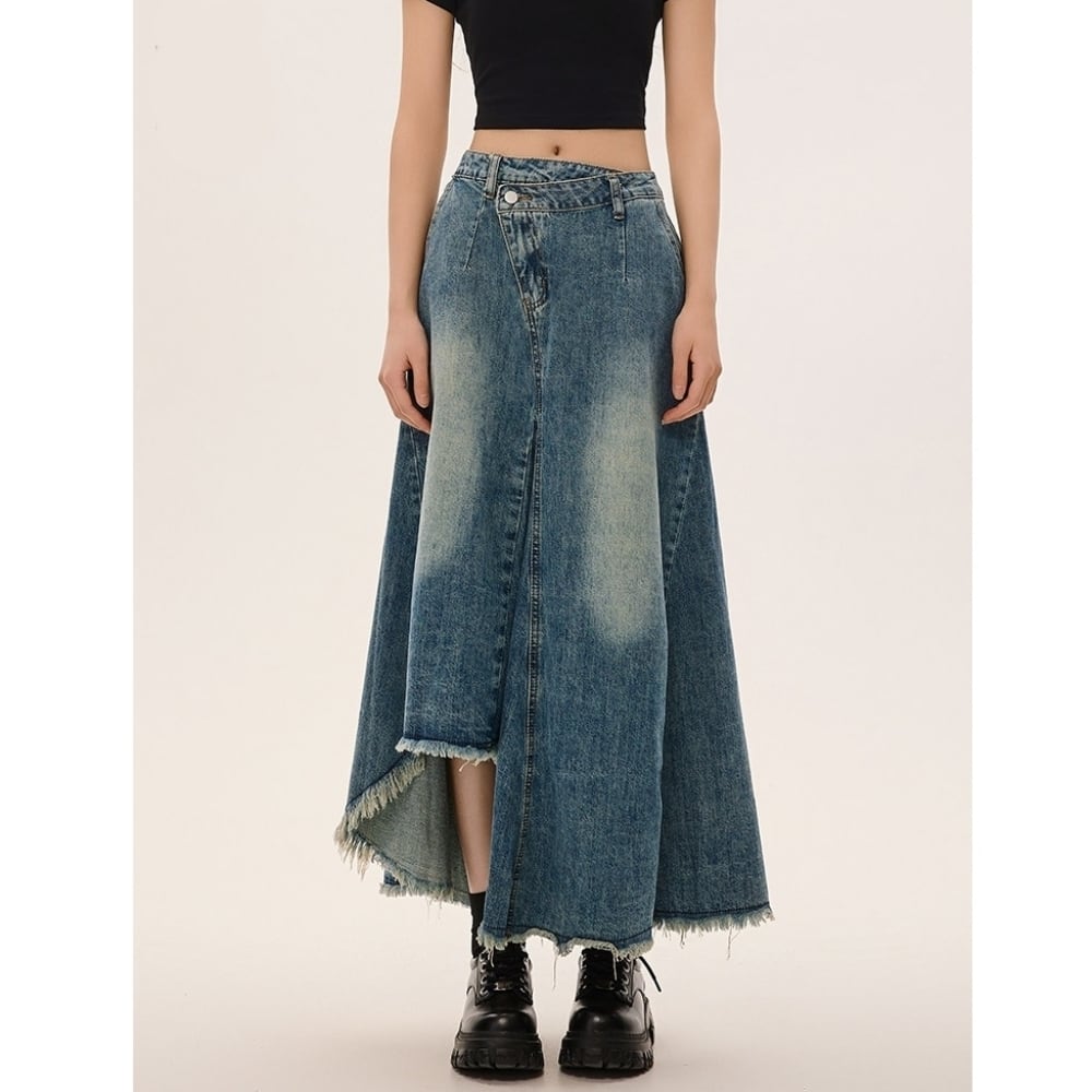 Asymmetric denim skirt D0232