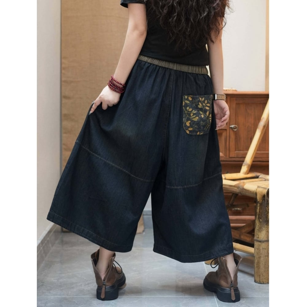 Asymmetric wide-leg denim pants D0244