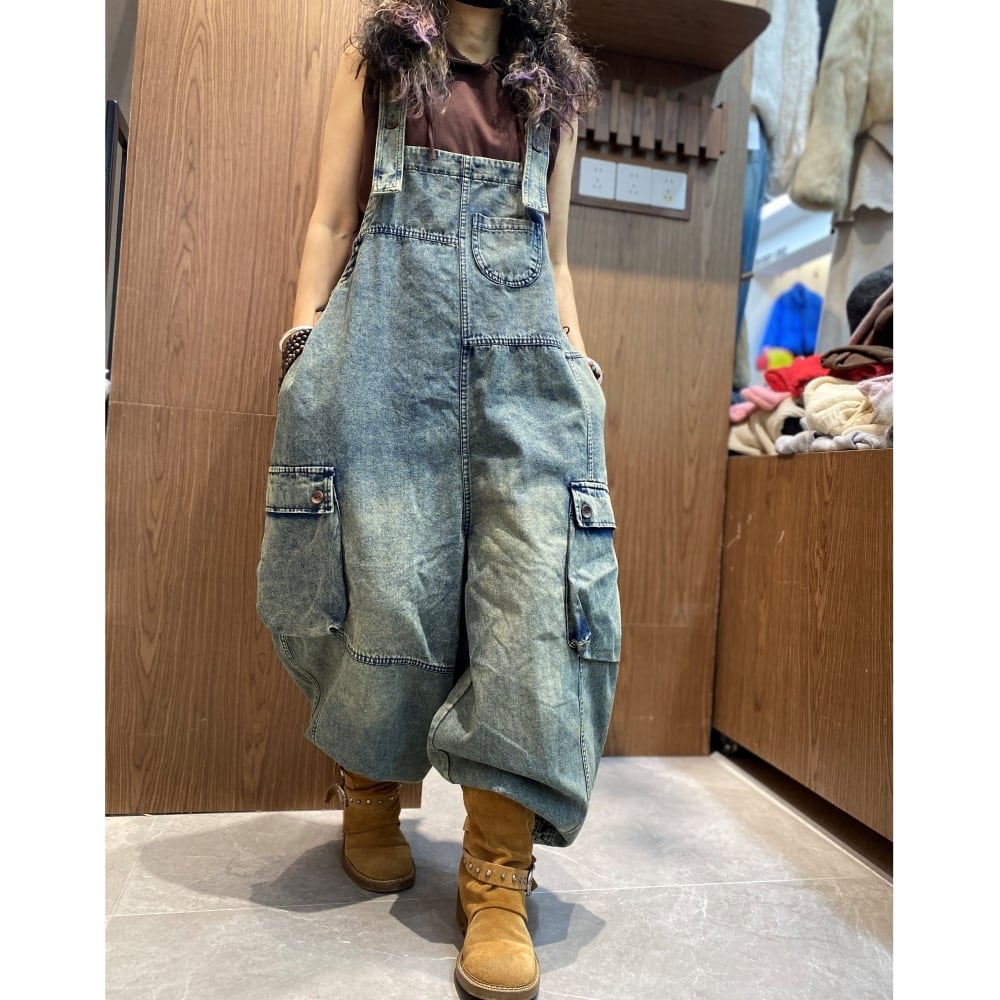 Washed denim overalls D0234