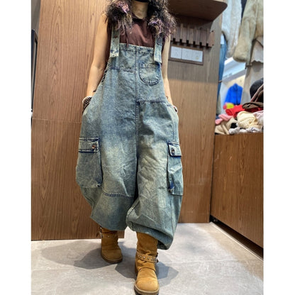 Washed denim overalls D0234